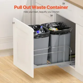 VEVOR ausziehbarer Mülleimer (27 Qt x 2), doppelter Unterbau-Küchenabfallbehälter, Mülleimer mit Türsatz & Soft-Close-Schieberegler, für Küchenschrank Spüle unter der Theke (grau) VEVOR ausziehbarer Mülleimer (27 Qt x 2), doppelter Unterbau-Küchenabfallbehälter, Mülleimer mit Türsatz & Soft-Close-Schieberegler, für Küchenschrank Spüle unter der Theke (grau)