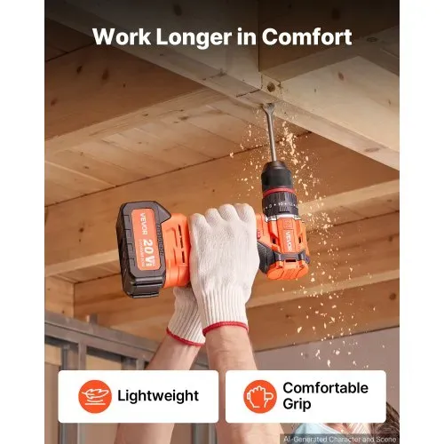 VEVOR Akku-Schlagbohrschrauber 20V 12,7mm 30.000IPM 500U/min/2.000 U/min, zum Bohren in Holz & Metall sowie zum Schrauben, 4000-mAh-Lithium-Ionen-Akku & Ladegerät, mit Ganzmetall-Bohrfutter, 65 Nm – Bild 4