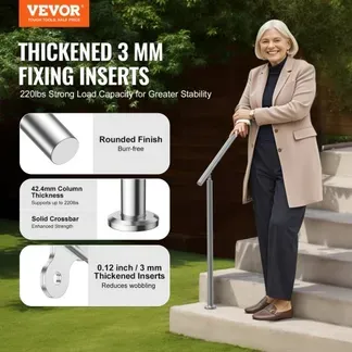 VEVOR Handläufe für Außentreppen, 150 cm langes Treppenhandlauf-Set, Übergangsgeländer aus Edelstahl mit Montagesatz, doppelsäulige Treppenhandläufe für Senioren, Veranda und Terrasse VEVOR Handläufe für Außentreppen, 150 cm langes Treppenhandlauf-Set, Übergangsgeländer aus Edelstahl mit Montagesatz, doppelsäulige Treppenhandläufe für Senioren, Veranda und Terrasse