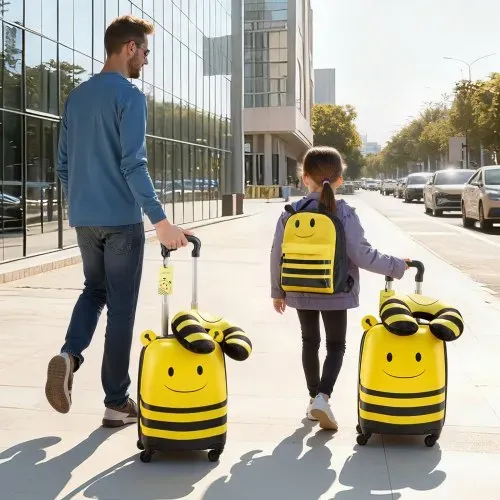 VEVOR 5 tlg. Kinderkoffer Set, 457,2 mm, Hartschalenkoffer mit Kindertrolley, Rucksack, Nackenkissen, Lunchbox & Kofferanhänge, Kofferset fürJungen & Mädchen, praktisch für Reisen Fliegen (Bienen) – Bild 7