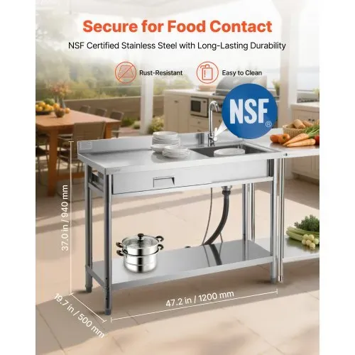 VEVOR Spültisch Spülbecken Edelstahl (120 x 50 x 94 cm), Einzelbecken mit Wasserhahn & Schublade, Küchenspüle für Garage Restaurant Wäscherei, Waschtisch Außenspüle mit Arbeitsplatte (links) VEVOR Spültisch Spülbecken Edelstahl (120 x 50 x 94 cm), Einzelbecken mit Wasserhahn & Schublade, Küchenspüle für Garage Restaurant Wäscherei, Waschtisch Außenspüle mit Arbeitsplatte (links)