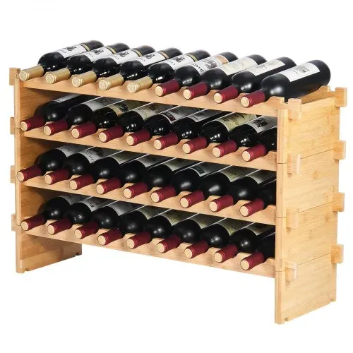 VEVOR Weinregal stapelbar 36 Flaschen, stabiles Flaschenregal, 4-stufiges Lagerregal aus massivem Bambusholz, freistehendes Weinregal, wackelfreie Regale für Küche, Bar und Keller (natürliche Farbe) – Bild 9