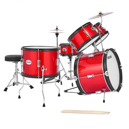 VEVOR Schlagzeug Set, 5-teilig, Drum Kit für Anfänger, inkl. Basstrommel, Snare, Tomtoms, Standtom, Crash-Becken, Hi-Hat mit Ständer, Musik-Lern-Instrumentenset, für Kinder von 6–13 Jahren (rot) – Bild 9