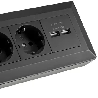 2-fach Steckdosenblock + 2x USB, schwarz 250V~/ 16A, Aufbaumontage, USB 3,1A 2-fach Steckdosenblock + 2x USB, schwarz 250V~/ 16A, Aufbaumontage, USB 3,1A