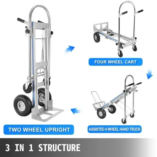 VEVOR Sackkarre 3-in-1-Aluminium-Klappsack-LKW-Handtrolley-Wagen Auto strapazierfähig faltbar – Bild 3