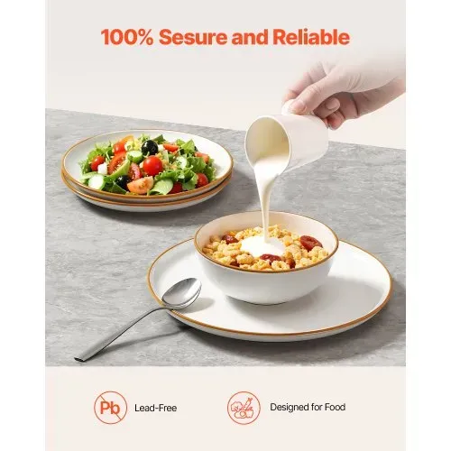 VEVOR Geschirrset für 6 Personen (18-tlg.) runde Teller- und Schüssel-Sets, Essgeschirr aus Keramik, spülmaschinen- und mikrowellengeeignetes Küchengeschirr, für Dessert Salat Suppe Pasta, weiß – Bild 3