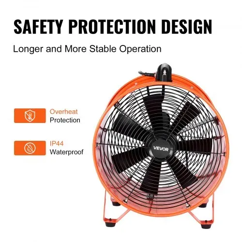 VEVOR Bauventilator 592-W-AC-Motor Baugebläse 2850 U/min Baulüfter Gebläse 5175 CFM (8792 m3/h) Axiallüfter 5 m Schlauch Axialgebläse 79 dB Geräuschpegel Industrielüfter IP44 – Bild 4