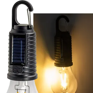 Solar LED Glühlampe mit Akku „CT-KL3“ mit Haken / Karabiner, 3000k / Warmweiß Solar LED Glühlampe mit Akku „CT-KL3“ mit Haken / Karabiner, 3000k / Warmweiß