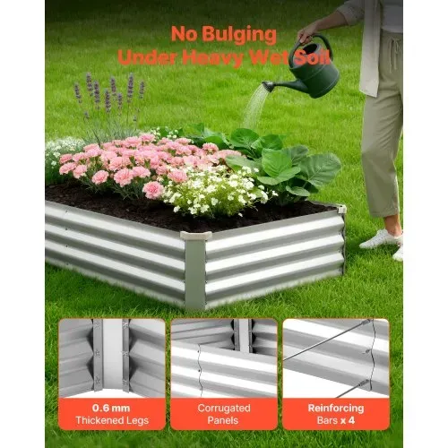 VEVOR Hochbeet Metall 2er-Pack 180x90x30 cm, Rechteckiges Gartenbeet, Pflanzkasten-Set für Außenbereich, Gemüsebeet mit Handschuhen, Blumenbeet Bodenlos, Pflanzbeet für Blumen & Gemüse, Silber – Bild 2
