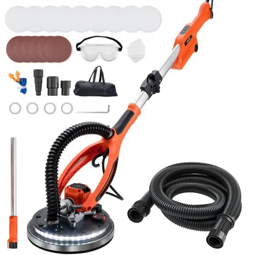 VEVOR Trockenbauschleifer 950 W, Deckenschleifer mit 255 mm Schleifteller, Langhalsschleifer mit 1000–2300 U/min Drehzahl, Doppelwandiger LED, Ausziehbarem Griff, 15 Schleifscheiben, Staubschlauch VEVOR Trockenbauschleifer 950 W, Deckenschleifer mit 255 mm Schleifteller, Langhalsschleifer mit 1000–2300 U/min Drehzahl, Doppelwandiger LED, Ausziehbarem Griff, 15 Schleifscheiben, Staubschlauch