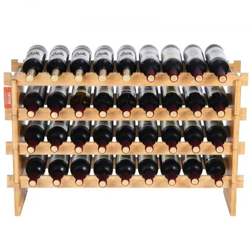 VEVOR Weinregal stapelbar 36 Flaschen, stabiles Flaschenregal, 4-stufiges Lagerregal aus massivem Bambusholz, freistehendes Weinregal, wackelfreie Regale für Küche, Bar und Keller (natürliche Farbe) – Bild 8