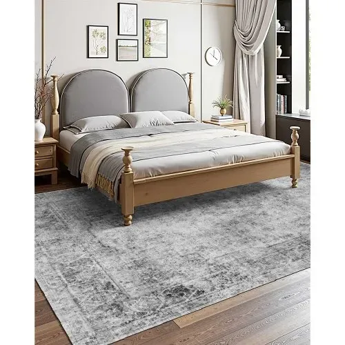 VEVOR Wohnzimmerteppich, 2743 x 3658 mm Kurzflor, waschbarer Flächenteppich im Boho-Stil, rutschfester Teppich, Innenmatte für Schlafzimmer, Wohnzimmer, Kinderzimmer, Büro, grau – Bild 3