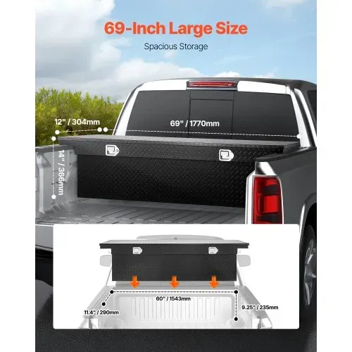 VEVOR Crossover Lkw Werkzeugkasten für die Ladefläche (1771 x 304 x 366 mm) abschließbare & wasserdichte Werkzeugkisten aus Aluminium mit Diamantstruktur, Truckbox für Wohnmobilanhänger schwarz VEVOR Crossover Lkw Werkzeugkasten für die Ladefläche (1771 x 304 x 366 mm) abschließbare & wasserdichte Werkzeugkisten aus Aluminium mit Diamantstruktur, Truckbox für Wohnmobilanhänger schwarz