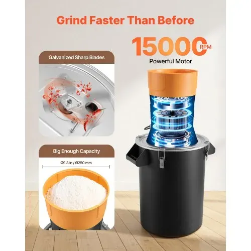 VEVOR Elektrische Getreidemühle 53 L, Gewürzmühle 600 W, Gewürzmühle mit verzinkten & scharfen Klingen, Pulverisiermaschine für Trockenes Getreide Gewürze Müsli Kaffee Mais 500x385x880 mm – Bild 3