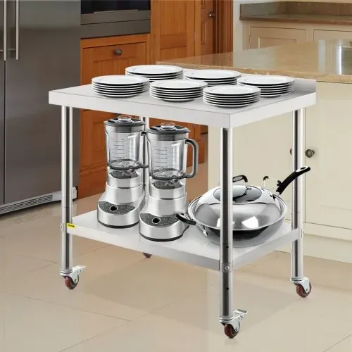 VEVOR Edelstahl-Vorbereitungstisch, 76,2 x 61 x 89 cm, 200 kg Tragkraft, Robuster Metallarbeitstisch mit Verstellbarer Rückwand & 4 Rollen, Gewerblicher Arbeitsplatz für Küchenrestaurants – Bild 7
