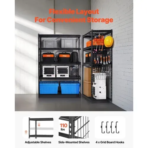 VEVOR Lagerregale, 1361 kg, 5-stufiges Schwerlastregal für die Garage, 508x1219,2x1828,8 mm, verstellbares Steckregal, Kellerregal, Industrieregal, Allzweckregal, für Küche, Lager, Keller, schwarz – Bild 2