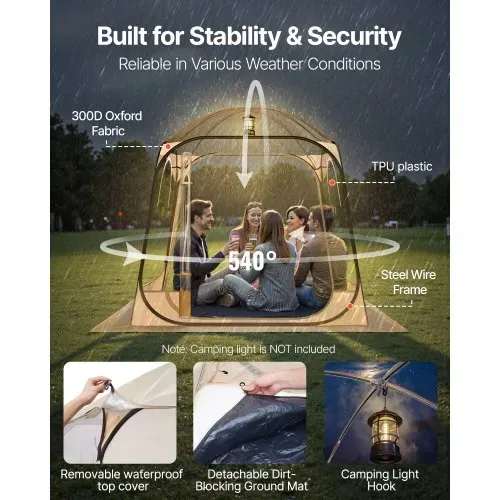 VEVOR Transparentes Zelt, 183x183x195 cm, Pop-up-Zelt für 5–6 Personen, Sportzelt mit Bodenmatte & oberer Abdeckung, Outdoor-Bubble-Zelt, Campingunterstand für Veranstaltungen, Angeln, Jubeln – Bild 2