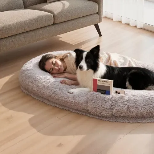 VEVOR Hundebett für Menschen, 1710x1000x240 mm, Memory-Schaum-Hundebett in Menschengröße, mit Seitentasche, Griff & Reißverschluss, abnehmbarer, maschinenwaschbarer Bezug, Hochflor, Grau – Bild 7