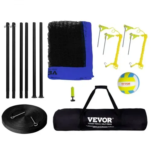 VEVOR Volleyballnetz Höhenverstellbares Volleyballnetz Set, 9,7 x 2,4 m Tragbarer Beachvolleyball-Netz, Blau Volleyballnetz Faltbare Volleyballnetz mit Volleyball & Tragetasche, für Garten, Strand – Bild 8