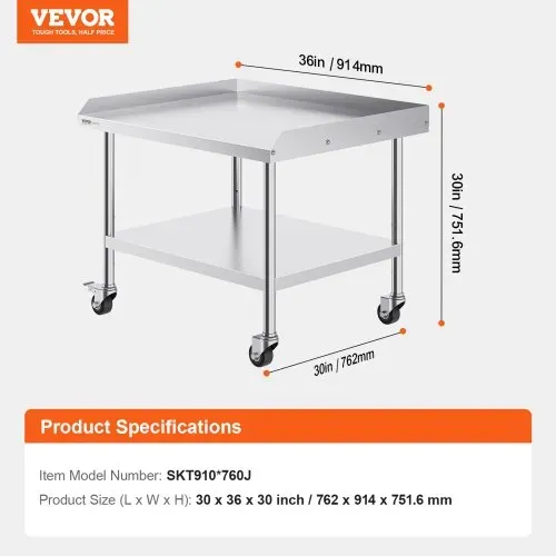 VEVOR Arbeitstisch aus Edelstahl, gewerblicher Arbeitstisch zur Lebensmittelzubereitung mit 4 Rädern, Lenkrollen, 3-seitiger Spritzschutz, 762 x 914 x 762 mm Arbeitstisch für Restaurants, Hotels – Bild 6