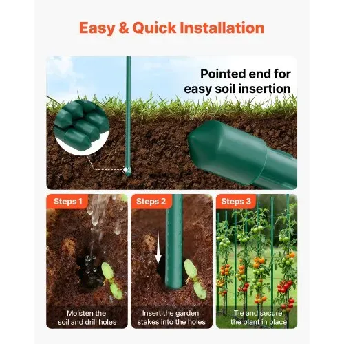 VEVOR Rankhilfe, 25er-Pack, Pflanzstab ⌀11x1800 mm, kunststoffbeschichtete Metall-Tomatenstäbe, Pflanzenstütze mit spitzem Ende & rutschfesten Noppen für den Anbau von Kletterpflanzen & Gemüse – Bild 3