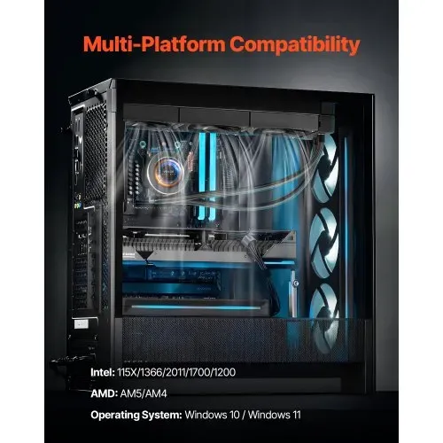 VEVOR CPU-Flüssigkeitskühler, AIO-CPU-Wasserkühler, 3x 120 mm PWN-Lüfter, Pumpe & 53 mm LCD-Display, max. 2200 U/min CPU-Kühlerlüfter, kompatibel mit Intel 115X/1366/2011/1700/1200, AMD AM4/AM5 – Bild 5