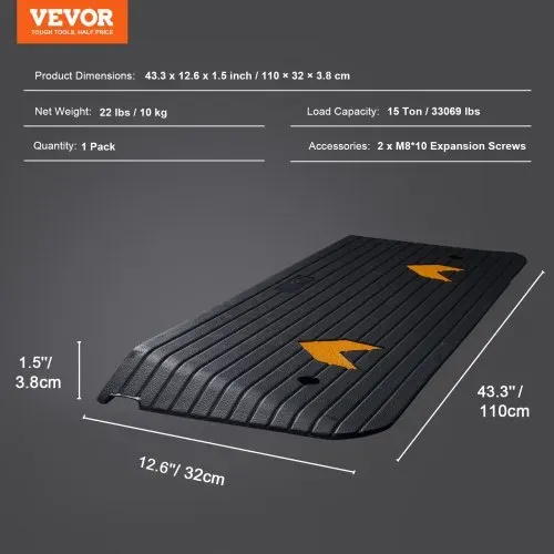 VEVOR Schwellenrampe Vollgummi Türschwellenrampe 15Tonnen Tragfähigkkeit Bordsteinrampe mit Kanal 110x32x3,8cm Rollstuhlrampe Auffahrrampe Gummirampe Ideal für unebenen Boden Bordsteinkanten – Bild 6
