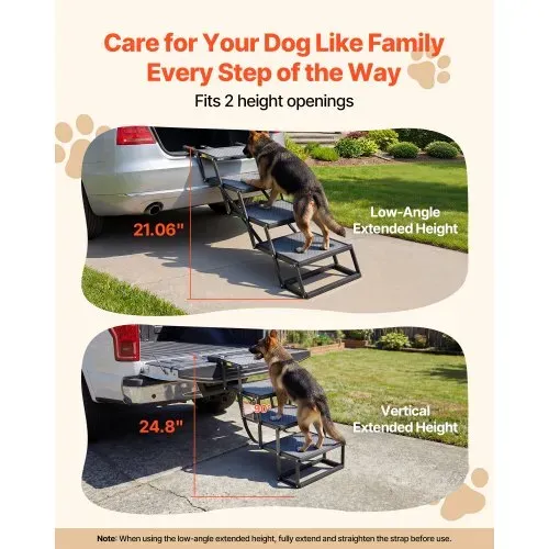 VEVOR Hundetreppe Auto Klappbar 4-Stufig, Extra Breite Hunderampe für Große Hunde mit Rutschfester Oberfläche, Tragbare Einstiegshilfe für Auto, SUV, LKW, Hochbett, Sofa, Tragkraft bis 180 kg VEVOR Hundetreppe Auto Klappbar 4-Stufig, Extra Breite Hunderampe für Große Hunde mit Rutschfester Oberfläche, Tragbare Einstiegshilfe für Auto, SUV, LKW, Hochbett, Sofa, Tragkraft bis 180 kg