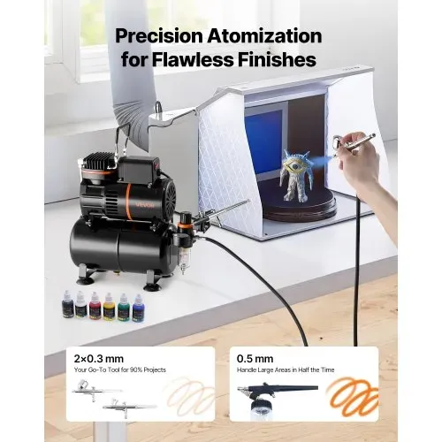 VEVOR Airbrush Set 1/6 PS mit Kompressor & Tank, Dual-Action 3 Airbrush-Pistolen mit 3 Düsen (0,3/0,3/0,5 mm) & Schlauch & Acrylfarbe & 2 Ventilatoren, für Kuchendekoration Modellmalerei Nagelkunst VEVOR Airbrush Set 1/6 PS mit Kompressor & Tank, Dual-Action 3 Airbrush-Pistolen mit 3 Düsen (0,3/0,3/0,5 mm) & Schlauch & Acrylfarbe & 2 Ventilatoren, für Kuchendekoration Modellmalerei Nagelkunst