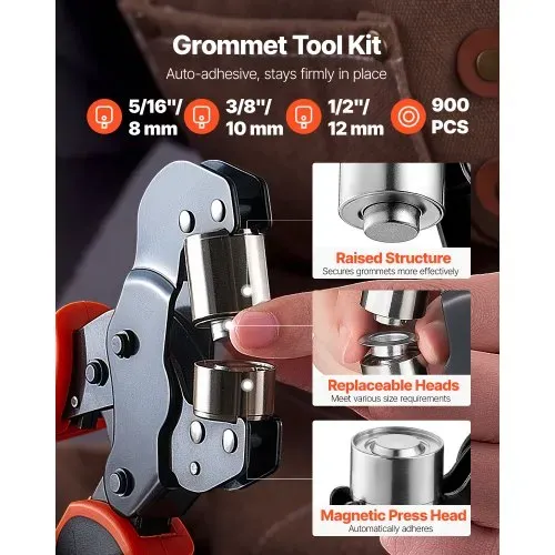 VEVOR Ösenzange 900 tlg. Set Ösen 8mm 10mm 12mm Magnetische Ösenpresse, Ösenstanze aus Stahl mit Magnetkopf Rutschfester Griff Geeignet für Leder Planen Schuhe Bastelarbeiten & Stoff VEVOR Ösenzange 900 tlg. Set Ösen 8mm 10mm 12mm Magnetische Ösenpresse, Ösenstanze aus Stahl mit Magnetkopf Rutschfester Griff Geeignet für Leder Planen Schuhe Bastelarbeiten & Stoff