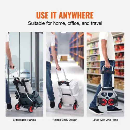 VEVOR Sackkarre Klappbar 80kg Transportkarre aus Aluminiumlegierung und Kunststoff Stapelkarre mit verstellbarem Griff 715-930mm Faltbarer Trolley inkl. Bindeseil kompakte Größe zum Verstauen – Bild 4