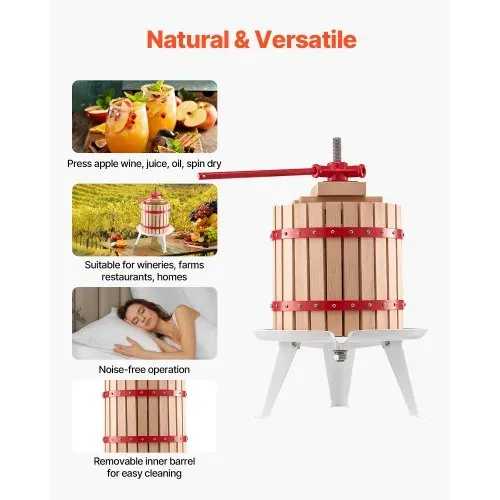 VEVOR Obstweinpresse Obstmühle (12 L) mit Massivholzkorb mit 8 Blöcken, robuster manueller Entsafter, Apfelweinpresse Apfelpresse Traubenpresse Olivenölpresse mit Griff Saftpresse für Küche – Bild 5