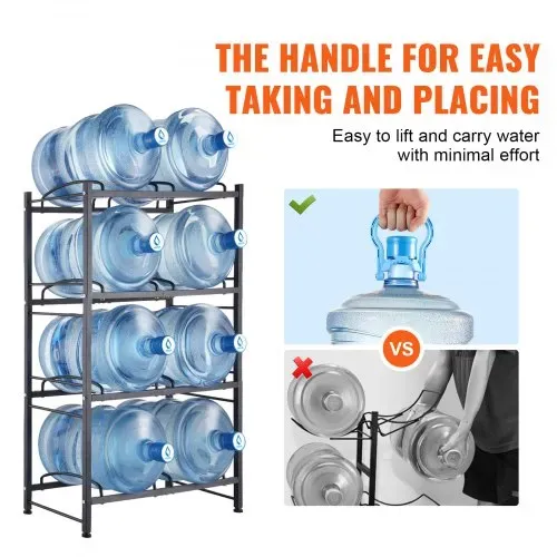 VEVOR Wasserkrughalter mit 4 Ebenen, 5 Gal Wasserflaschenhalter, zweireihiges Wasserflaschenregal aus Eisen für 8 Flaschen, robustes Wasserkrugregal Wasserkrughalter für Küche Büro Wohnzimmer schwarz – Bild 5