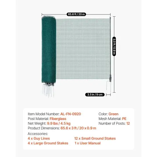 VEVOR Begrenzungszaun 20x0,9 m, Weidezaun aus PE, Mobiler Hundezaun mit Doppelspitzenpfählen & Abspannseilen, Hühnerzaun, Gartenzaun, Campingzaun für Hunde, Hühner, Pflanzen, Außenbereiche – Bild 6