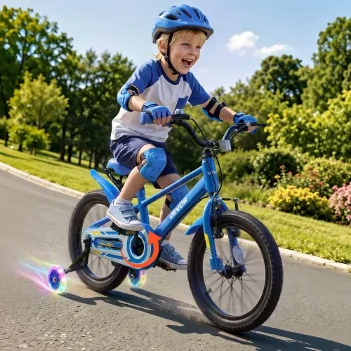 VEVOR Kinderfahrrad für 4-7 Straßenfahrrad 16 Zoll mit Stützrädern Blau, Kinderrad für Jungen & Mädchen, aus Kohlenstoffstahl, BMX-Stil, Doppelbremsen, Sattel & Lenker Verstellbar, Getränkehalter – Bild 7