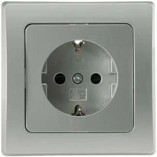 DELPHI Schutzkontakt-Steckdose, silber 250V~/ 16A, inkl. Rahmen, Steckanschluss DELPHI Schutzkontakt-Steckdose, silber 250V~/ 16A, inkl. Rahmen, Steckanschluss