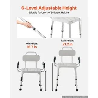 VEVOR Duschstuhl 181,4 kg, 6-stufig Höhenverstellbarer Duschsitz mit Armlehnen, Rahmen aus Aluminiumlegierung, für Dusche oder Badewanne, Geeignet für Senioren, Menschen mit Behinderung und Verletzte VEVOR Duschstuhl 181,4 kg, 6-stufig Höhenverstellbarer Duschsitz mit Armlehnen, Rahmen aus Aluminiumlegierung, für Dusche oder Badewanne, Geeignet für Senioren, Menschen mit Behinderung und Verletzte