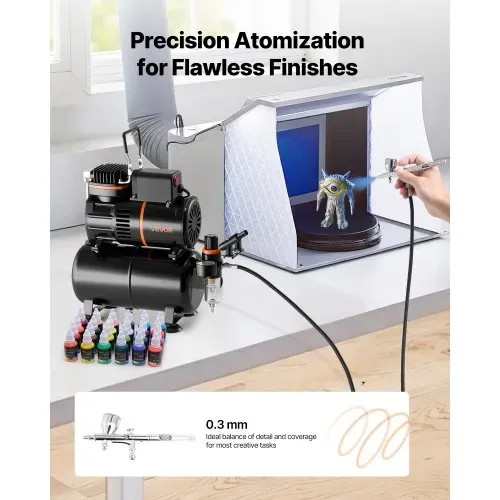 VEVOR Airbrush Set 1/6 PS mit Luftkompressor & Tank, 1 Dual Action Airbrush mit 1 Düse (0,3 mm) & Schlauch & Acrylfarbe )(24) & 2 Ventilatoren, für Kuchendekoration Modellmalerei Nagelkunst VEVOR Airbrush Set 1/6 PS mit Luftkompressor & Tank, 1 Dual Action Airbrush mit 1 Düse (0,3 mm) & Schlauch & Acrylfarbe )(24) & 2 Ventilatoren, für Kuchendekoration Modellmalerei Nagelkunst