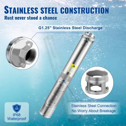 VEVOR 101,6 mm Tiefbrunnenpumpe 370 W Brunnenpumpe 110 L/min Tauchpumpe max Förderhöhe 44m Rohrpumpe 230 V 50 Hz Sandpumpe Edelstahl Wasserpumpe 0-40°C Pumpe – Bild 3