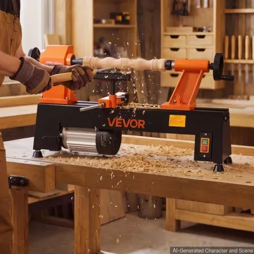 VEVOR Drechselbank 304 x 465 mm 3/4 PS Tischdrehbank mit 5 Drehzahlstufen für Tischbeine Spazierstöcke und Große Holzwerkstücke, 650/1100/1600/2200/3200 U/min, Thermoschutz und Robuster Metallrahmen – Bild 7