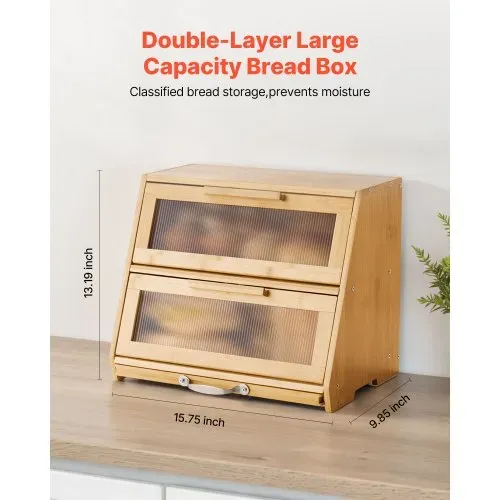 VEVOR Doppellagiger Brotkasten für Küchentheke Brotbehälter Brotbox Brot-Organizer aus Holz für selbstgebackenes Brot, Aufbewahrungsbehälter mit gewellter Acryl-Türplatte, Brotaufbewahrung Natur VEVOR Doppellagiger Brotkasten für Küchentheke Brotbehälter Brotbox Brot-Organizer aus Holz für selbstgebackenes Brot, Aufbewahrungsbehälter mit gewellter Acryl-Türplatte, Brotaufbewahrung Natur