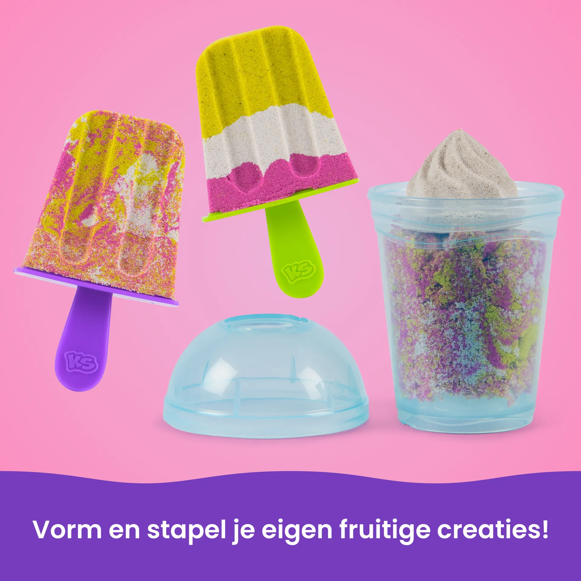 Kinetic Sand - Smoothie Mixer Spielset, mit 397 g Sand in 3 Farben, handbetriebenem Mixer, Werkzeugen, Eisförmchen und mehr, für kreatives Indoor-Sandspiel, für Kinder ab 5 Jahren – Bild 7