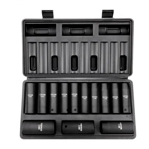 VEVOR Profi Steckschlüsselsatz CR-V-legierter Stahl 13-tlg Steckschlüssel Satz 10-24 mm Tiefe Stecknüsse Schlagschrauber, HRC 42-48 Steckschlüssel inkl Werkzeugkoffer, Metrisch Schraubenausdreher – Bild 9