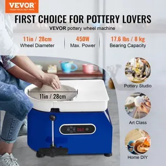 VEVOR Töpferscheibe 450 W, Tonmaschine 280 mm Drehteller, Drehzahlregelung 60–300 U/min, Hand- & Fußsteuerung, Abnehmbares ABS-Becken, Keramik Clay Maschine für Erwachsene & Anfänger, Blau VEVOR Töpferscheibe 450 W, Tonmaschine 280 mm Drehteller, Drehzahlregelung 60–300 U/min, Hand- & Fußsteuerung, Abnehmbares ABS-Becken, Keramik Clay Maschine für Erwachsene & Anfänger, Blau