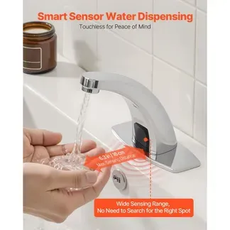 VEVOR berührungsloser Waschtischhahn (verchromtes Silber) Badezimmer, automatische Waschtischarmatur, Sensorhahn mit Lochabdeckung, batteriebetriebener Wasserhahn Toilettenhahn Waschbeckenarmatur VEVOR berührungsloser Waschtischhahn (verchromtes Silber) Badezimmer, automatische Waschtischarmatur, Sensorhahn mit Lochabdeckung, batteriebetriebener Wasserhahn Toilettenhahn Waschbeckenarmatur