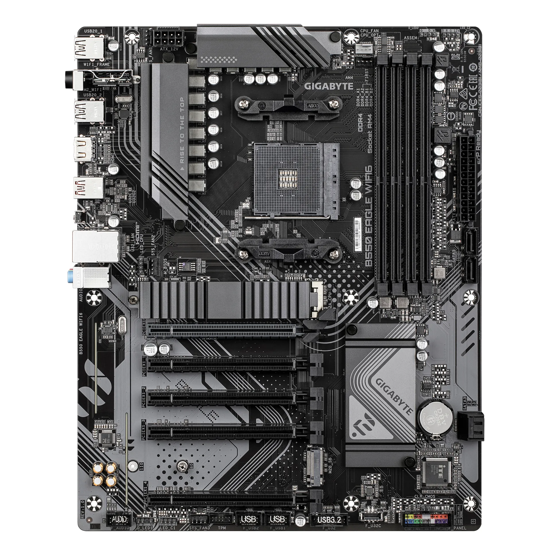 GIGABYTE B550 EAGLE WIFI6 Mainboard – AMD Ryzen 5000 G-Serie CPUs, 10+3+1 Phasen VRM, bis zu 3200 MHz DDR4, 1xPCIe 4.0 + 1xPCIe 3.0 M.2, 1GbE LAN, WIFI 6, USB 3.2 Gen 2 – Bild 2
