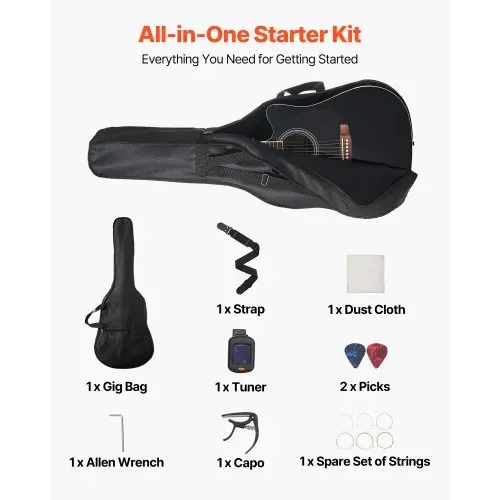 VEVOR Elektro Akustische Gitarre Cutaway Solo Anfängerpaket 1041,4 mm (41 inch) Schwarz – Bild 5