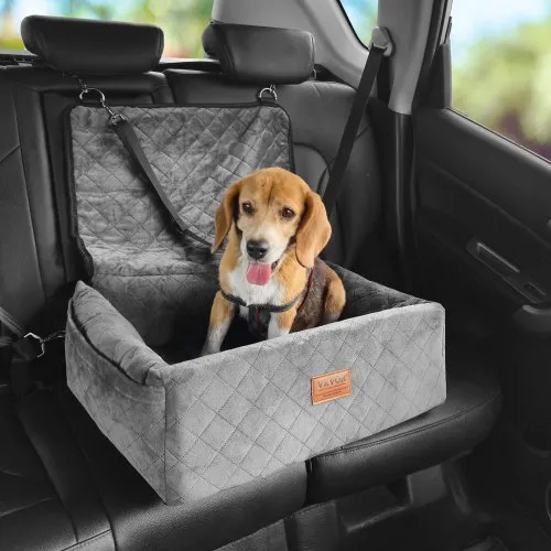 VEVOR Hundeautositz, Hundesitzerhöhung mit Aufbewahrungstasche, ansteckbarer Sicherheitsleine, Füllung aus Schwamm und PP-Baumwolle, Hundeautobett für kleine und mittelgroße Hunde bis 18 kg, grau VEVOR Hundeautositz, Hundesitzerhöhung mit Aufbewahrungstasche, ansteckbarer Sicherheitsleine, Füllung aus Schwamm und PP-Baumwolle, Hundeautobett für kleine und mittelgroße Hunde bis 18 kg, grau