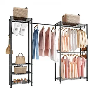 VEVOR Kleiderständer Garderobenständer mit 4 Kleiderstangen & 363 kg Tragkraft & 6 Regalen & 8 Haken, offener Kleiderschrank für Schlafzimmer Bekleidungsgeschäft Garderobe Flur Schwarz VEVOR Kleiderständer Garderobenständer mit 4 Kleiderstangen & 363 kg Tragkraft & 6 Regalen & 8 Haken, offener Kleiderschrank für Schlafzimmer Bekleidungsgeschäft Garderobe Flur Schwarz