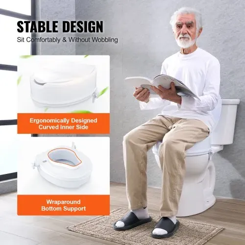 VEVOR Toilettensitzerhöhung Toilettenerhöhung 136 kg belastbar mit Toilettensitz & Doppelknopf, für Senioren Behinderte Patienten Schwangere Mediziner Weiß Universal Toilettensitzerhöhung – Bild 4